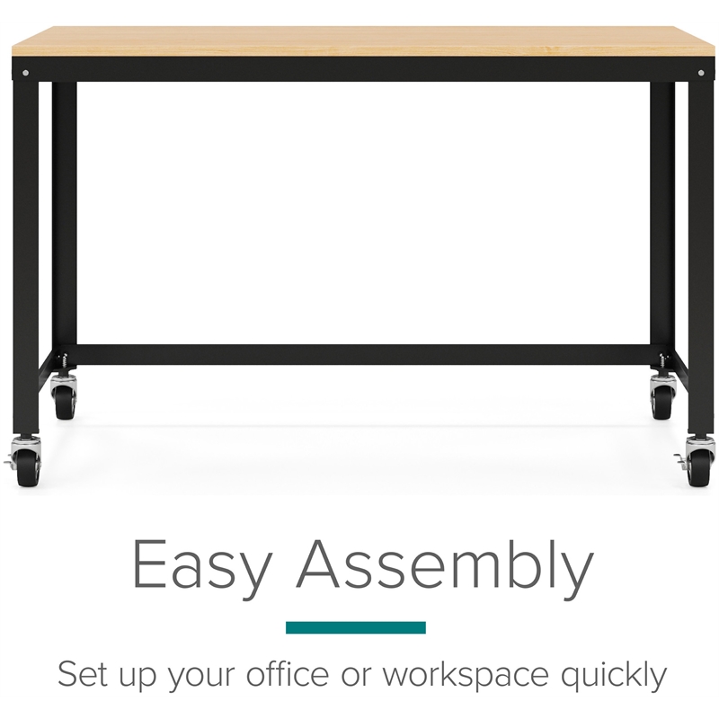 Scranton & Co Mobile Metal Desk with Laminate Black/Maple 48