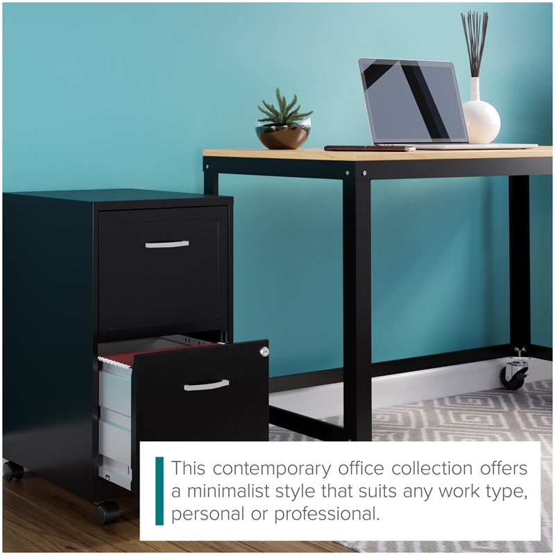Scranton & Co Mobile Metal Desk with Laminate Black/Maple 48