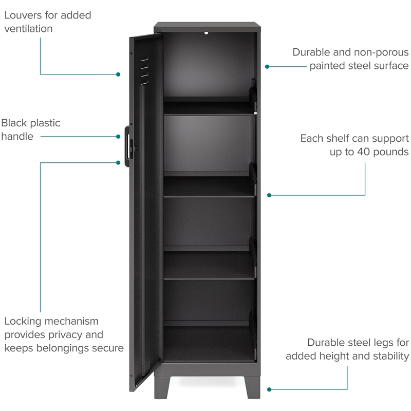 Scranton & Co 4 Shelf Metal Storage Locker Cabinet Black 53.4