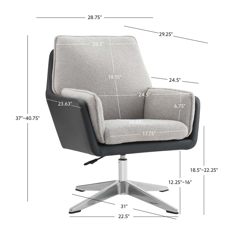 Scranton & Co Metal Swivel Chair with Black Faux Leather and Gray Sherpa