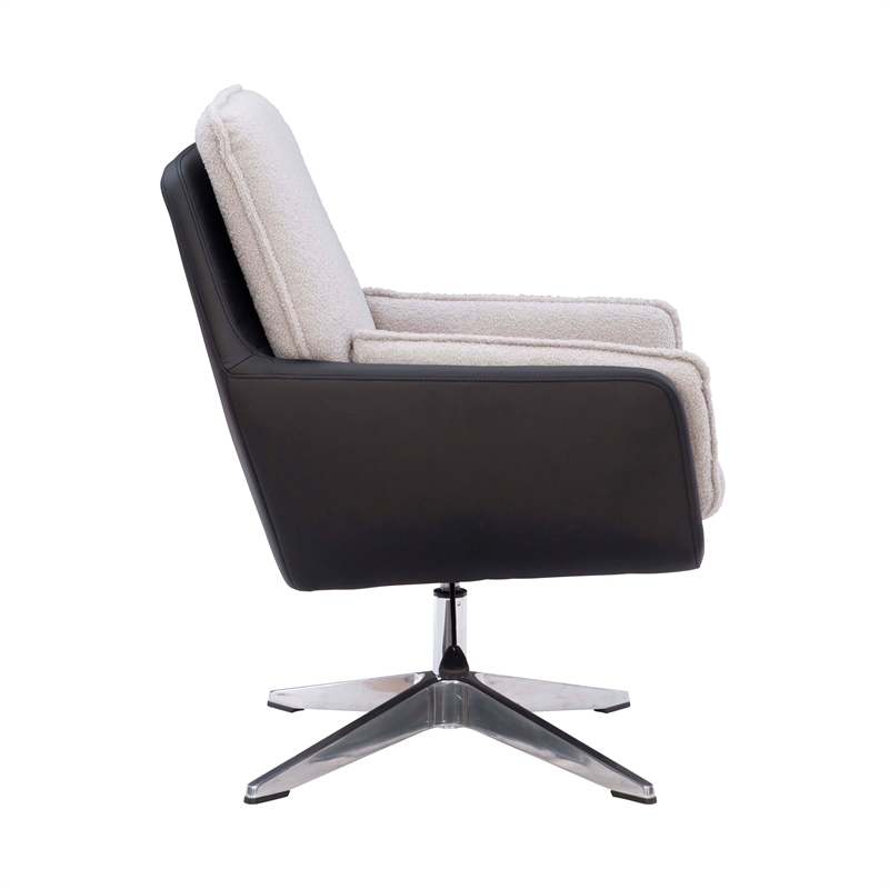 Scranton & Co Metal Swivel Chair with Black Faux Leather and Gray Sherpa