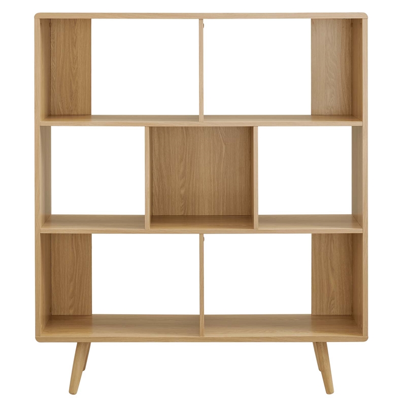 Scranton & Co 7-Shelf Wood Bookcase with Splayed Legs in Oak Finish