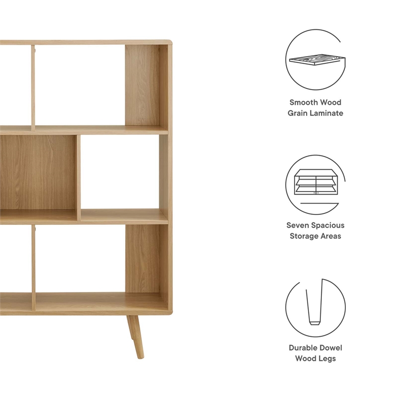 Scranton & Co 7-Shelf Wood Bookcase with Splayed Legs in Oak Finish