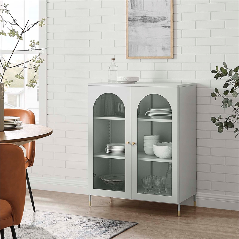 Scranton & Co Metal Accent Cabinet with Glass Doors in Light Gray