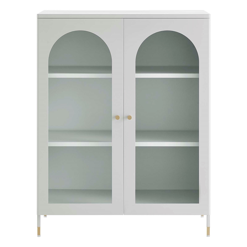 Scranton & Co Metal Accent Cabinet with Glass Doors in Light Gray