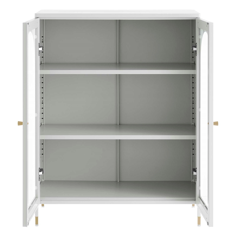Scranton & Co Metal Accent Cabinet with Glass Doors in Light Gray