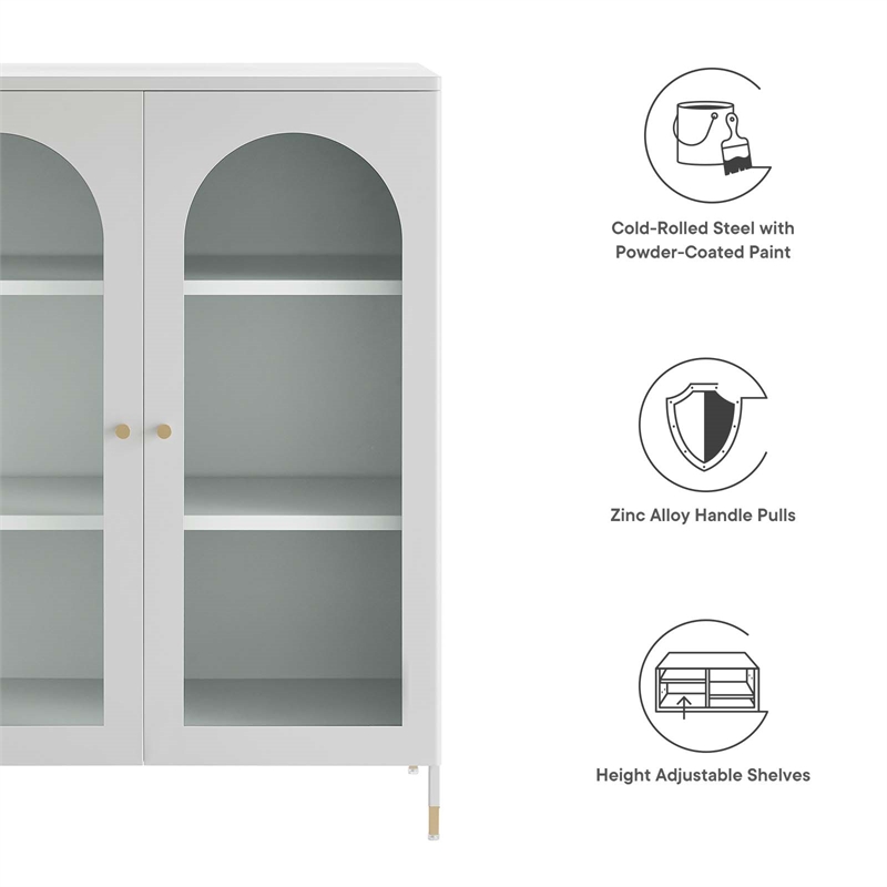 Scranton & Co Metal Accent Cabinet with Glass Doors in Light Gray