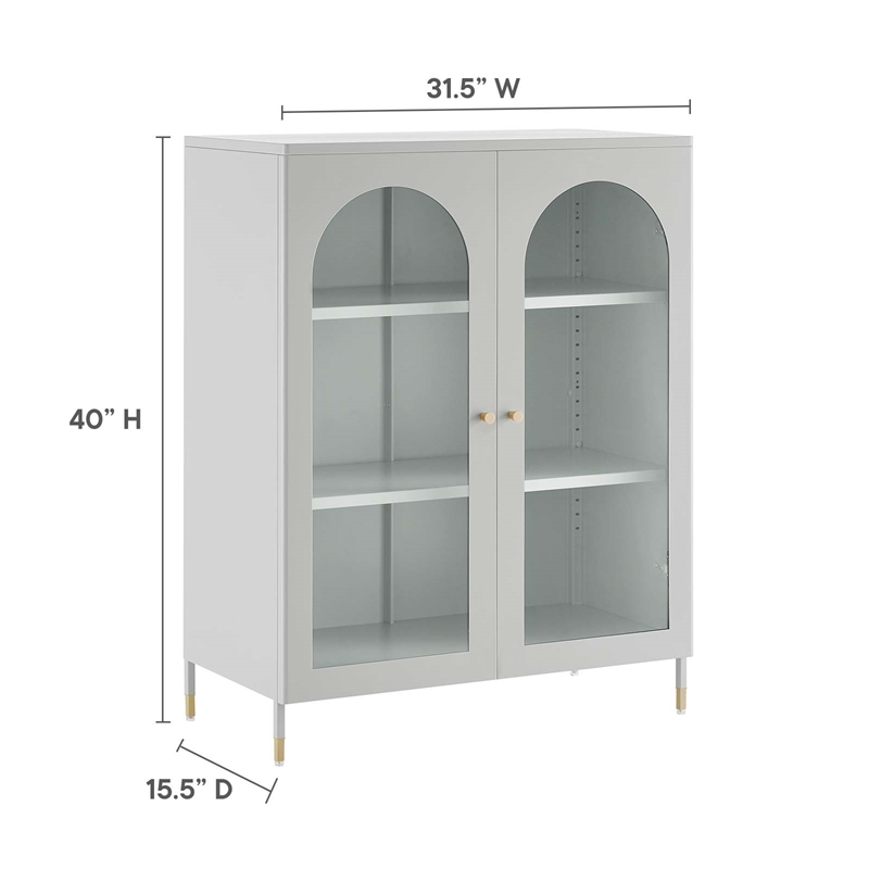 Scranton & Co Metal Accent Cabinet with Glass Doors in Light Gray