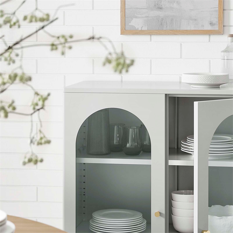 Scranton & Co Metal Accent Cabinet with Glass Doors in Light Gray