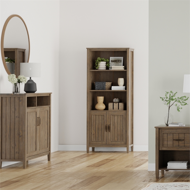 Scranton & Co Lev Solid Wood 72-in Bookcase Smoky Brown with Storage