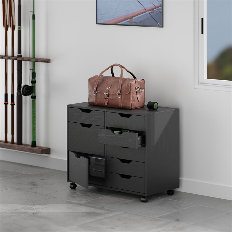 Scranton & Co 6-Drawer Mobile Storage Cabinet in Polished Black