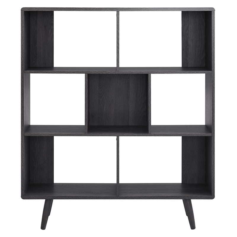 Scranton & Co 7-Shelf Wood Bookcase with Splayed Dowel Legs in Charcoal
