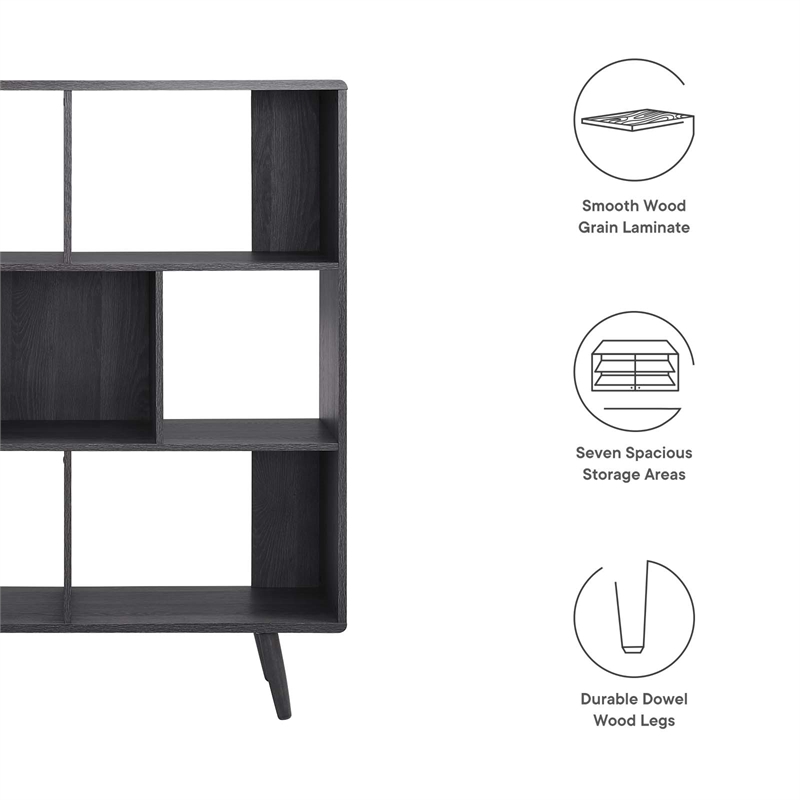Scranton & Co 7-Shelf Wood Bookcase with Splayed Dowel Legs in Charcoal