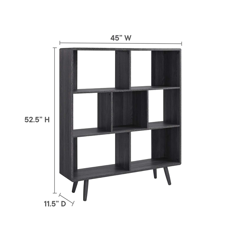 Scranton & Co 7-Shelf Wood Bookcase with Splayed Dowel Legs in Charcoal