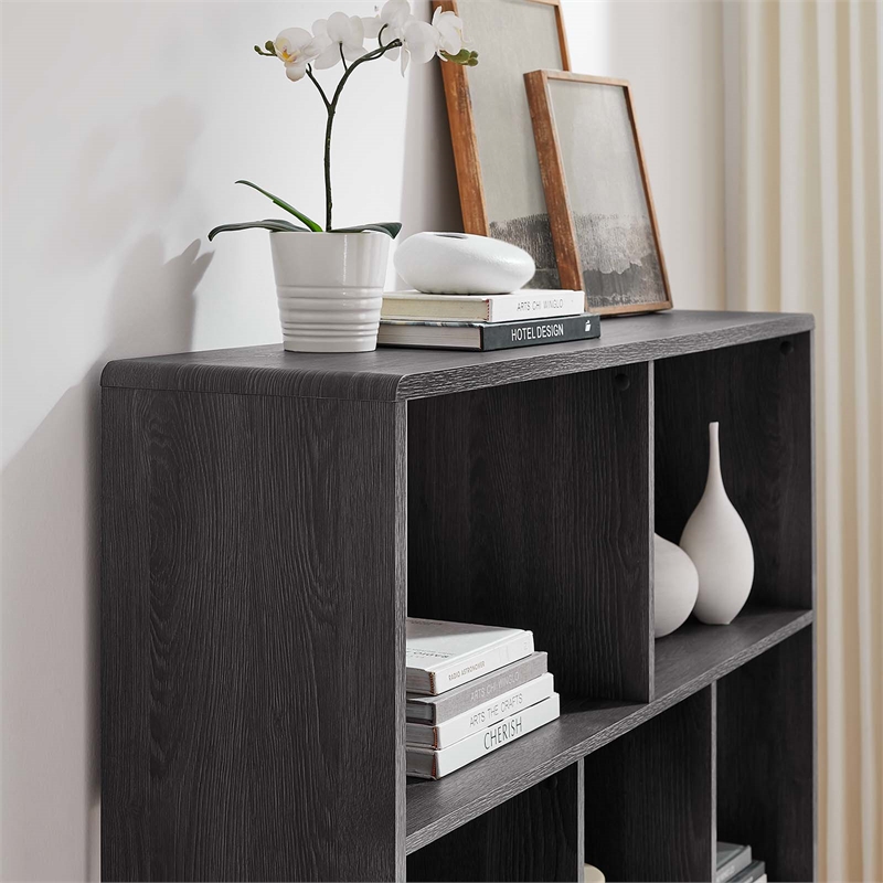 Scranton & Co 7-Shelf Wood Bookcase with Splayed Dowel Legs in Charcoal