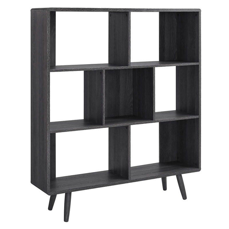 Scranton & Co 7-Shelf Wood Bookcase with Splayed Dowel Legs in Charcoal