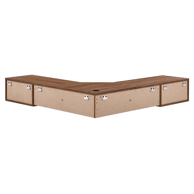 Scranton & Co Wall Mount Corner Wood Office Desk with Drawers in Walnut