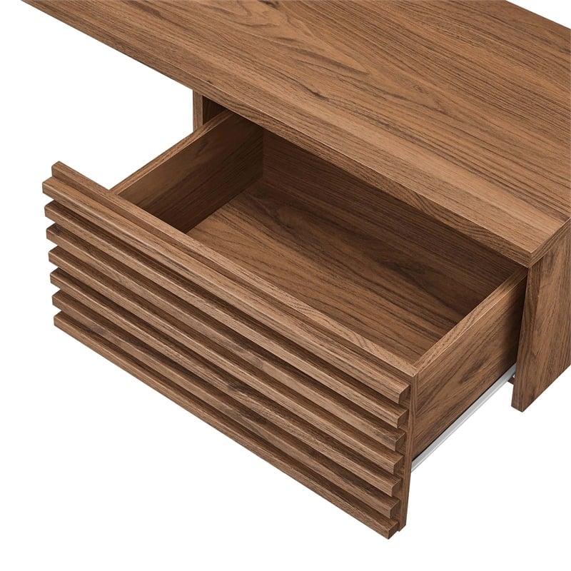 Scranton & Co Wall Mount Corner Wood Office Desk with Drawers in Walnut