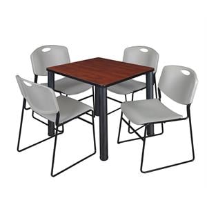 Scranton & Co 30&quot Square Breakroom Table with 4 Zeng Chairs in Cherry