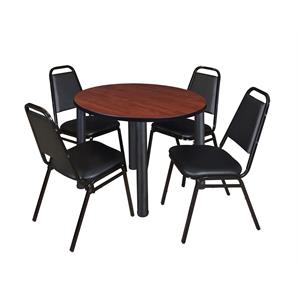 Scranton & Co 36&quot Round Breakroom Table with 4 Restaurant Chairs in Cherry