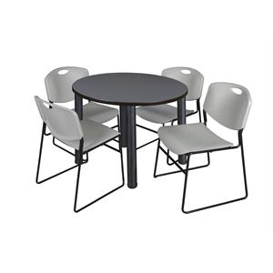 Scranton & Co 36&quot Round Breakroom Table with 4 Zeng Chairs in Grey