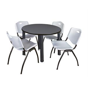 Scranton & Co 36&quot Round Breakroom Table with 4 'M' Chairs in Grey