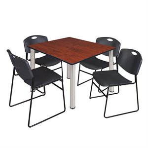 Scranton & Co 48&quot Square Breakroom Table with 4 Zeng Chairs in Cherry