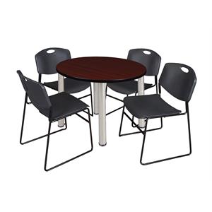 Scranton & Co 36&quot Round Breakroom Table with 4 Zeng Chairs in Mahogany