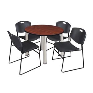 Scranton & Co 36&quot Round Breakroom Table with 4 Zeng Chairs in Cherry