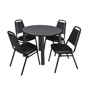 Scranton & Co 36&quot Round Breakroom Table with 4 Restaurant Chairs in Grey