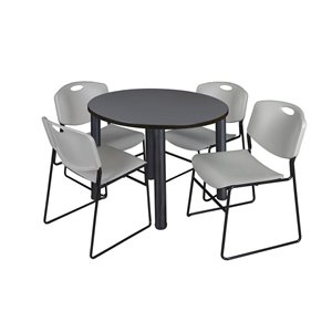 Scranton & Co 42&quot Round Breakroom Table with 4 Zeng Chairs in Grey
