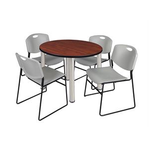 Scranton & Co 42&quot Round Breakroom Table with 4 Zeng Chairs in Cherry