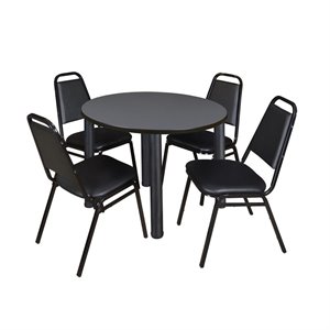 Scranton & Co 42&quot Round Breakroom Table with 4 Restaurant Chairs in Grey