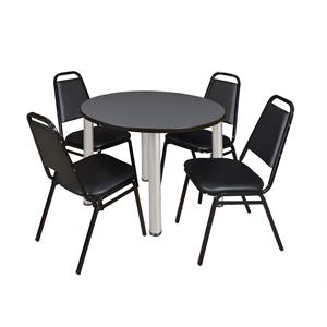 Scranton & Co 42&quot Round Breakroom Table with 4 Restaurant Chairs in Grey