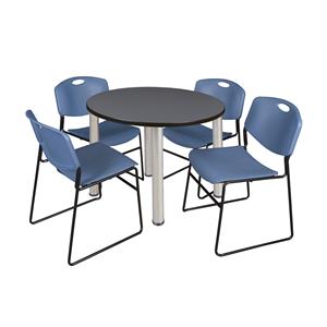 Scranton & Co 42&quot Round Breakroom Table with 4 Zeng Chairs in Grey