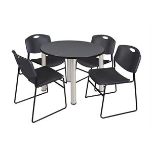Scranton & Co 42&quot Round Breakroom Table with 4 Zeng Chairs in Grey