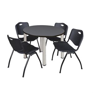 Scranton & Co 42&quot Round Breakroom Table with 4 'M' Chairs in Grey