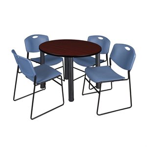 Scranton & Co 42&quot Round Breakroom Table with 4 Zeng Chairs in Mahogany