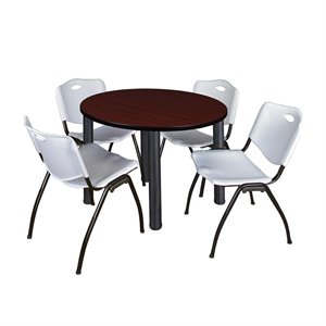 Scranton & Co 42&quot Round Breakroom Table with 4 'M' Chairs in Mahogany