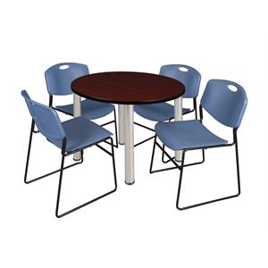 Scranton & Co 42&quot Round Breakroom Table with 4 Zeng Chairs in Mahogany