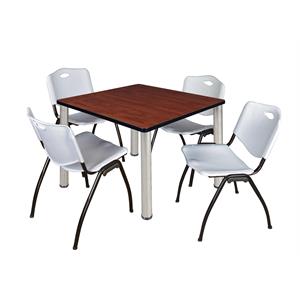 Scranton & Co 42&quot Square Breakroom Table with 4 'M' Chairs in Cherry