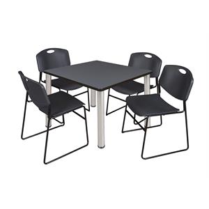 Scranton & Co 42&quot Square Breakroom Table with 4 Zeng Chairs in Grey