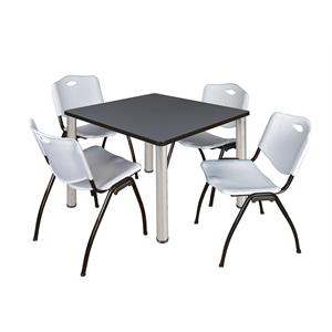Scranton & Co 42&quot Square Breakroom Table with 4 'M' Chairs in Grey