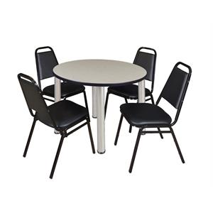 Scranton & Co 42&quot Round Breakroom Table with 4 Restaurant Chairs in Maple