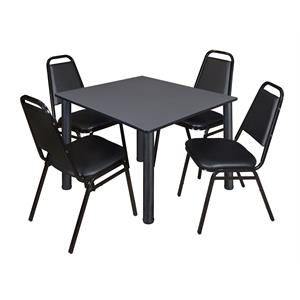 Scranton & Co 48&quot Square Breakroom Table with 4 Restaurant Chairs in Grey
