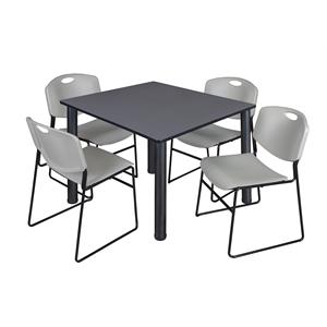 Scranton & Co 48&quot Square Breakroom Table with 4 Zeng Chairs in Grey