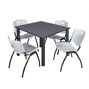 Scranton & Co 48&quot Square Breakroom Table with 4 'M' Chairs in Grey