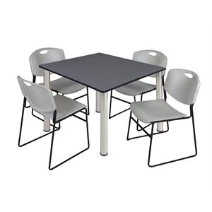 Scranton & Co 48&quot Square Breakroom Table with 4 Zeng Chairs in Grey
