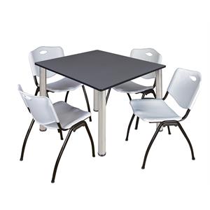 Scranton & Co 48&quot Square Breakroom Table with 4 'M' Chairs in Grey