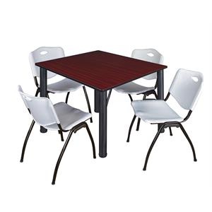 Scranton & Co 48&quot Square Breakroom Table with 4 'M' Chairs in Mahogany